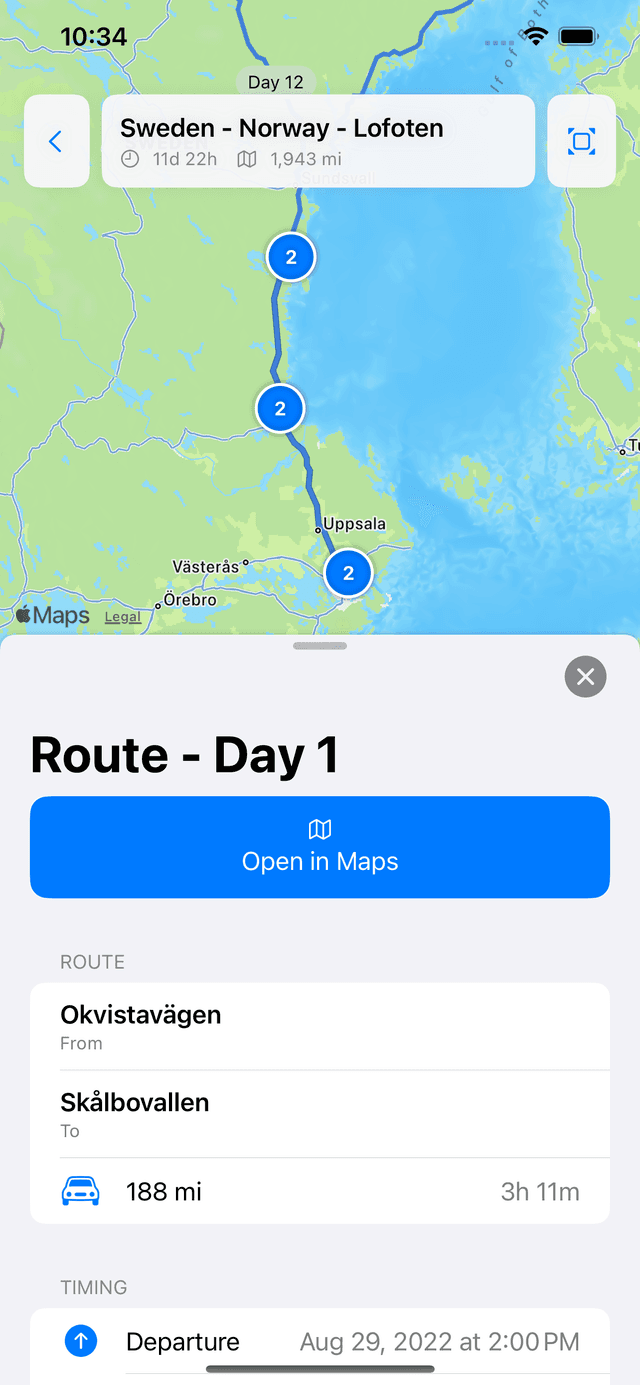 Fernweh app screenshot showing map view