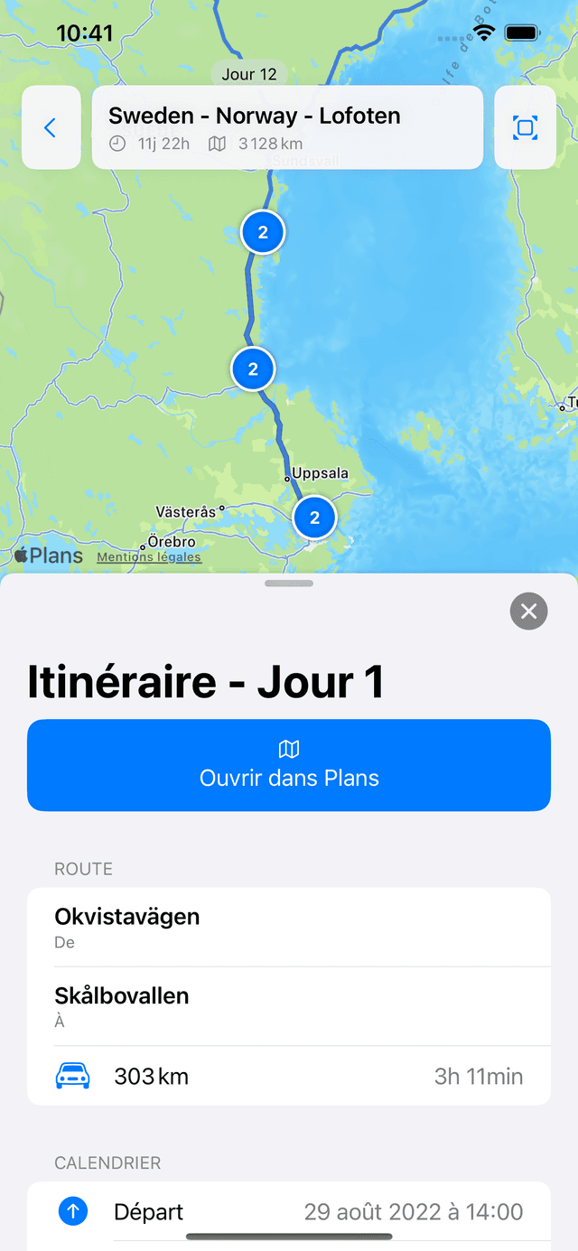 Capture d'écran de l'application Fernweh montrant la vue carte